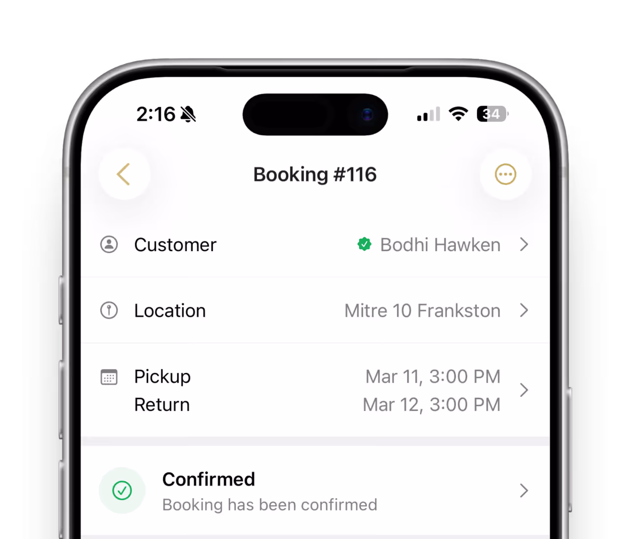 Lockii mobile booking management interface