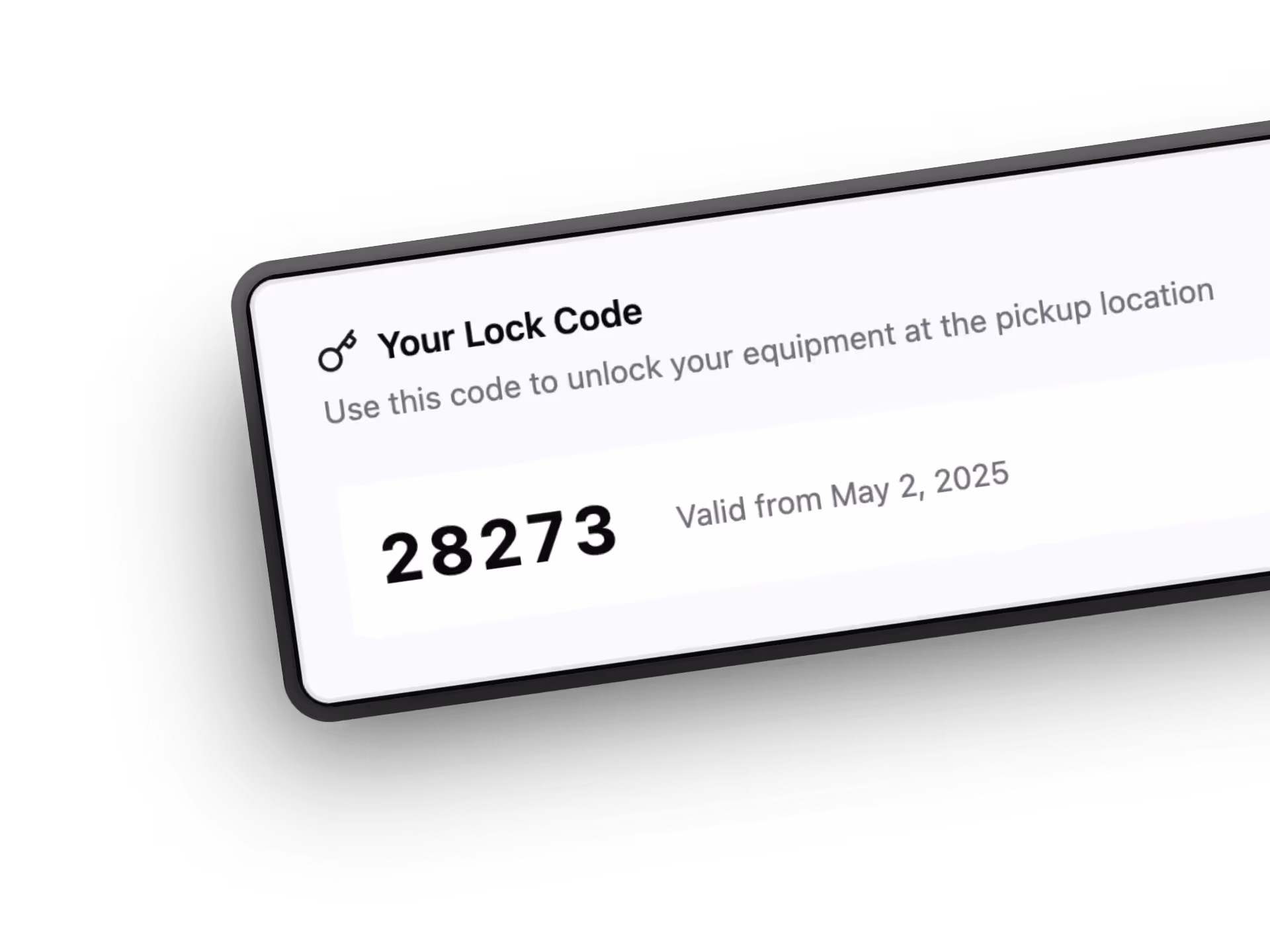an example lock code generated for a self service booking