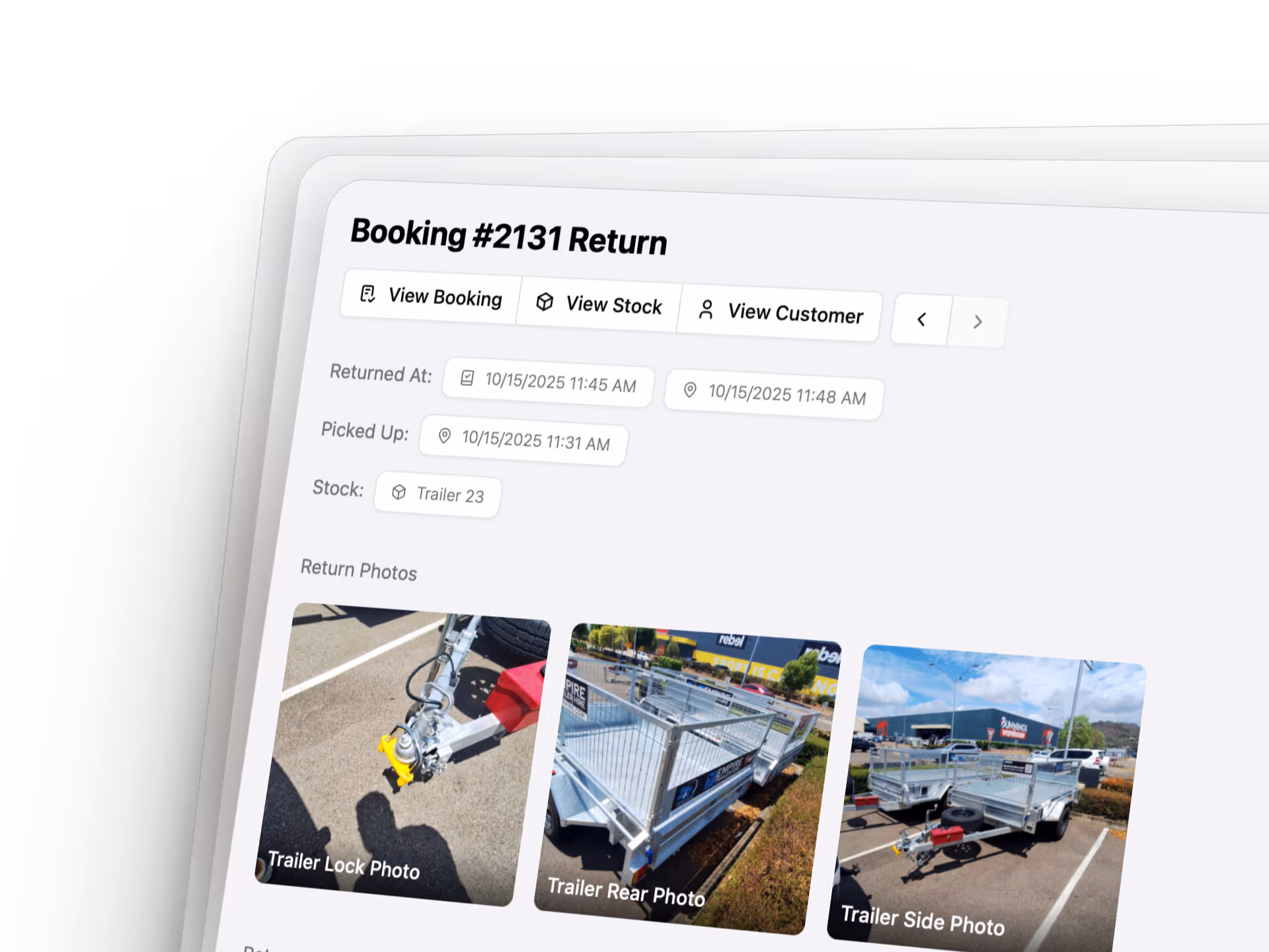Lockii booking forms and return photos interface