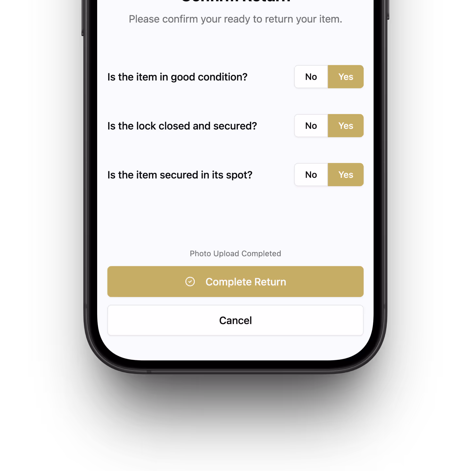 Lockii automated item return confirmation dashboard